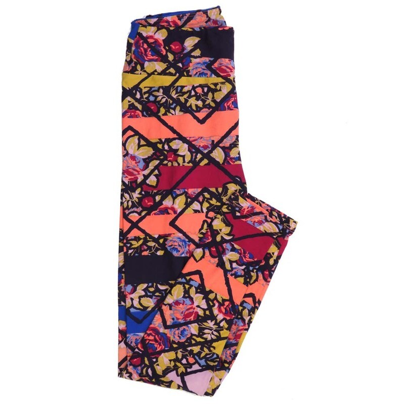 LuLaRoe One Size OS Roses Floral Stripe OS-4399-F Buttery Soft Leggings fits Adults 2-10