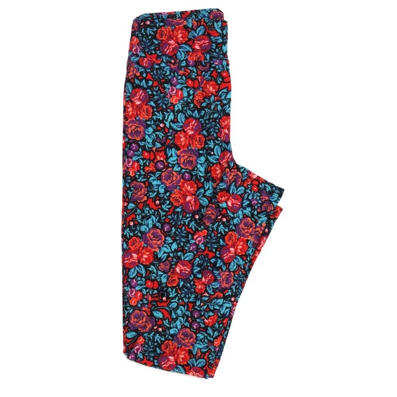 LuLaRoe One Size OS Roses OS-4399-G Buttery Soft Leggings fits Adults 2-10