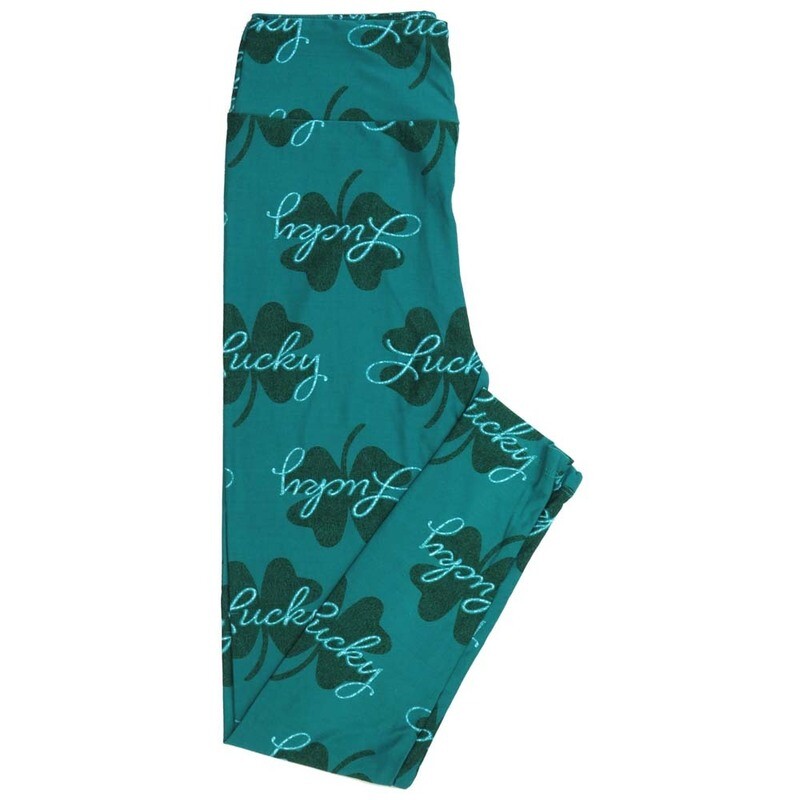 LuLaRoe One Size OS Lucky Irish Shamrock Four Leaf Clover Green White OS-4397-E Buttery Soft Leggings fits Adults 2-10