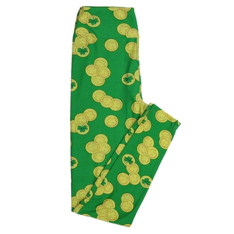 LuLaRoe One Size OS Irish St Patricks Shamrock Gold Pieces Green Gold OS-4397-ZL Buttery Soft Leggings fits Adults 2-10