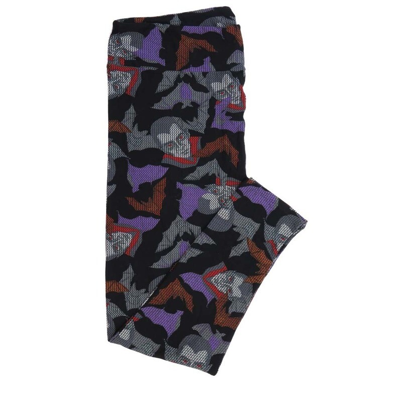 LuLaRoe TCTWO TC2 Halloween Dracula Vampire Bats Blakc Gray Blue Red TCTWO-9051-O Buttery Soft Womens Leggings fits Adults sizes 18-26
