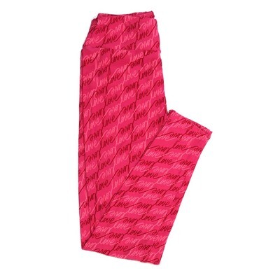 LuLaRoe One Size OS Valentines Cursive Love Written Pink Red OS-4397-O Buttery Soft Leggings fits Adults 2-10