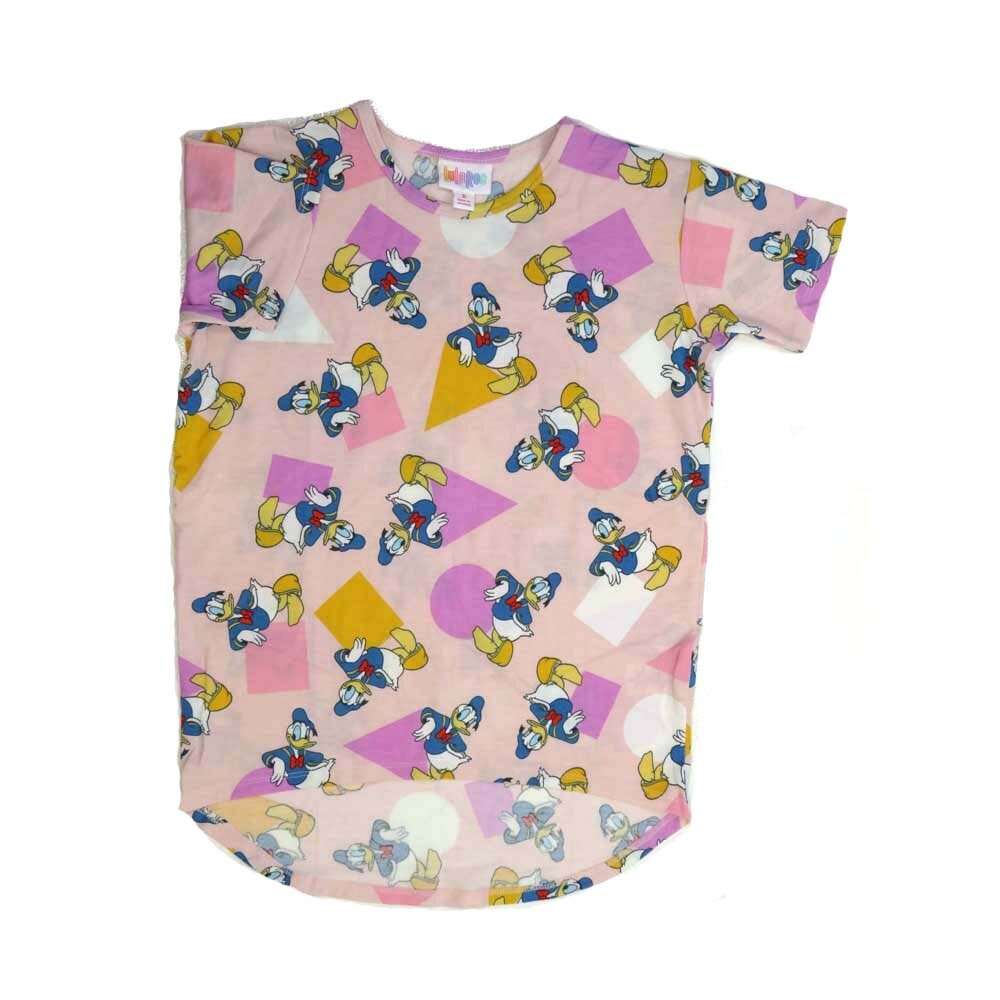 LuLaRoe Kids Gracie Size 08 (fits Unisex Kids 8-10) Disney Donald Duck Chilling Circles Squares Triangles Light Blue White Green Black Blue Unisex Short Sleeve Top  GRACIE-08-B