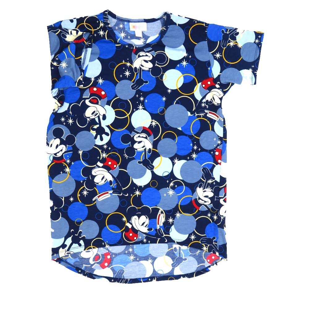 LuLaRoe Kids Gracie Size 08 (fits Unisex Kids 8-10) Disney Mickey Mouse tipping Hat Smiling Bubbles Polka Dot Navy Blue White Black Yellow Unisex Short Sleeve Top  GRACIE-08-E