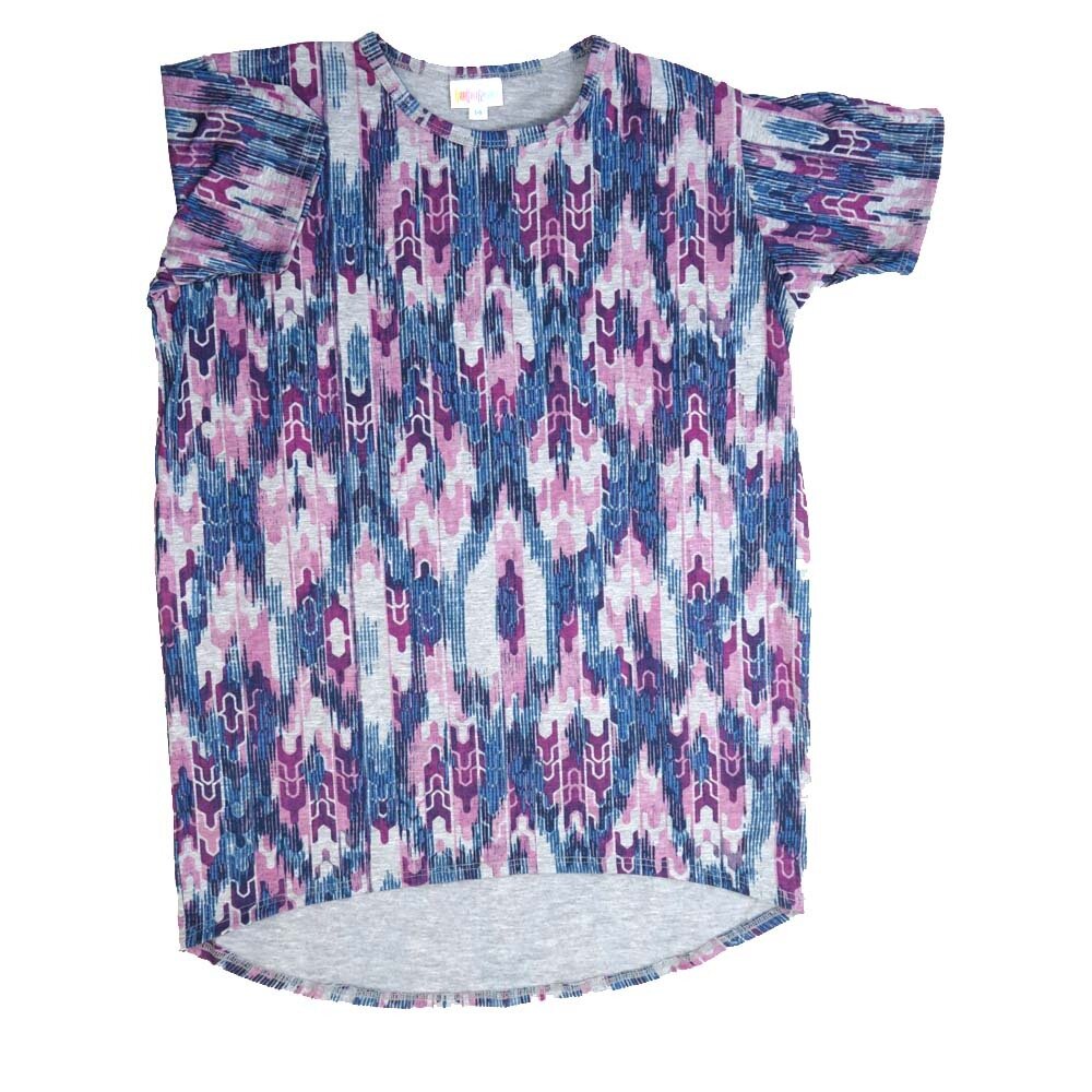 LuLaRoe Kids Gracie Size 14 (fits Unisex Kids 14-16) Trippy Puzzle Stripe Geometric Blue Purple Unisex Short Sleeve Top  GRACIE-14-T