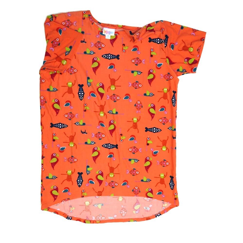 LuLaRoe Kids Gracie Size 14 (fits Unisex Kids 14-16) Aniamls Birds Fish Monkey Peach Red Black Green Orange Unisex Short Sleeve Top  GRACIE-14-U