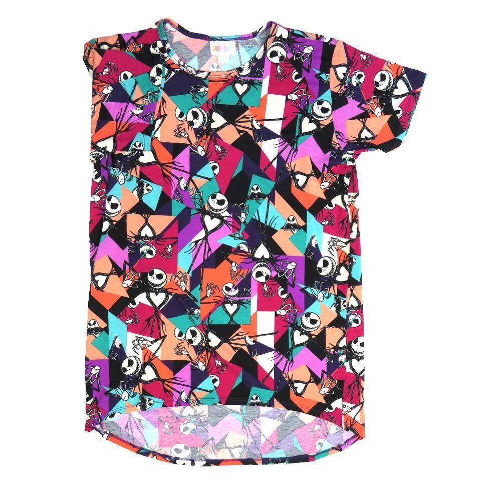 LuLaRoe Kids Gracie Size 14 (fits Unisex Kids 14-16) Disney Jack Skellington from Nightmare Before Christmas Geometric Black White Blue Geometric Unisex Short Sleeve Top  GRACIE-14-W