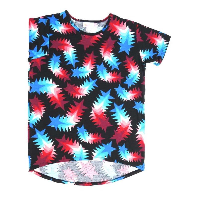 LuLaRoe Kids Gracie Size 10 (fits Unisex Kids 10-12) Americana USA Shooting Stars Black Red White Blue Unisex Short Sleeve Top GRACIE-10-I LuLaRoe Kids Gracie Size 10 (fits Unisex Kids 10-12) Americana USA Shooting Stars Black Red White Blue Unisex Short Sleeve Top GRACIE-10-I