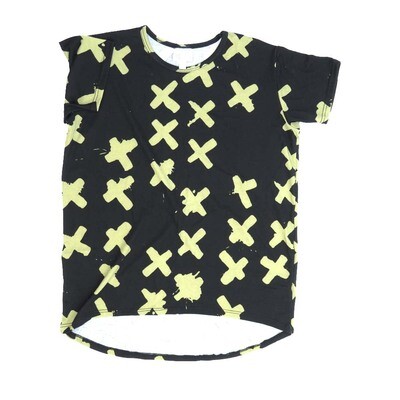 LuLaRoe Kids Gracie Size 10 (fits Unisex Kids 10-12) Black Yellow X's Unisex Short Sleeve Top GRACIE-10-H