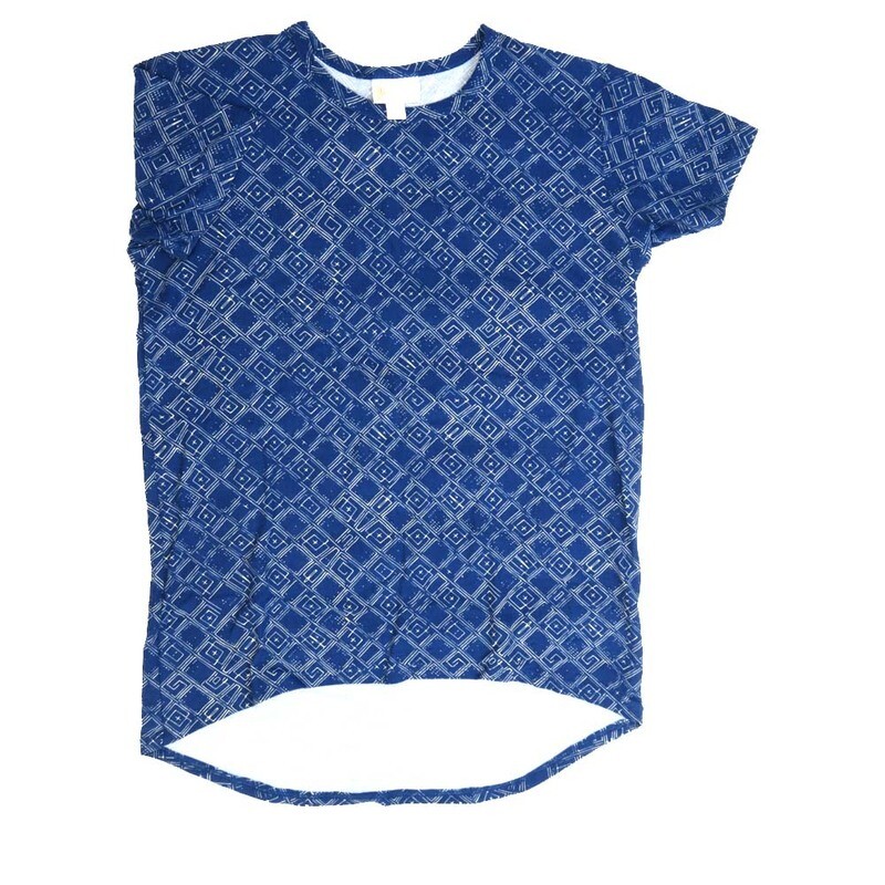 LuLaRoe Kids Gracie Size 10 (fits Unisex Kids 10-12) Geometric checerboard Blue White Unisex Short Sleeve Top  GRACIE-10-L