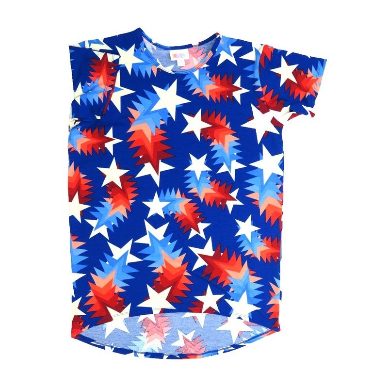 LuLaRoe Kids Gracie Size 12 (fits Unisex Kids 12-14) Americana USA Shooting Stars Black Red White Blue Unisex Short Sleeve Top GRACIE-12-H LuLaRoe Kids Gracie Size 12 (fits Unisex Kids 12-14) Americana USA Shooting Stars Black Red White Blue Unisex Short Sleeve Top GRACIE-12-H