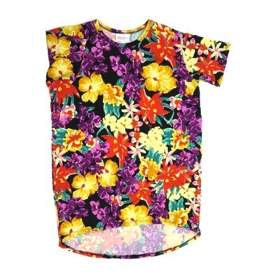 LuLaRoe Kids Gracie Size 12 (fits Unisex Kids 12-14) Floral Daisy Impatients Lily Hibyscus Black Blue Yellow Red Green Unisex Short Sleeve Top GRACIE-12-F