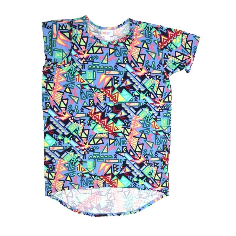LuLaRoe Kids Gracie Size 12 (fits Unisex Kids 12-14) Geometric Triangles Blue Yellow Black Gray Unisex Short Sleeve Top GRACIE-12-L LuLaRoe Kids Gracie Size 12 (fits Unisex Kids 12-14) Geometric Triangles Blue Yellow Black Gray Unisex Short Sleeve Top GRACIE-12-L