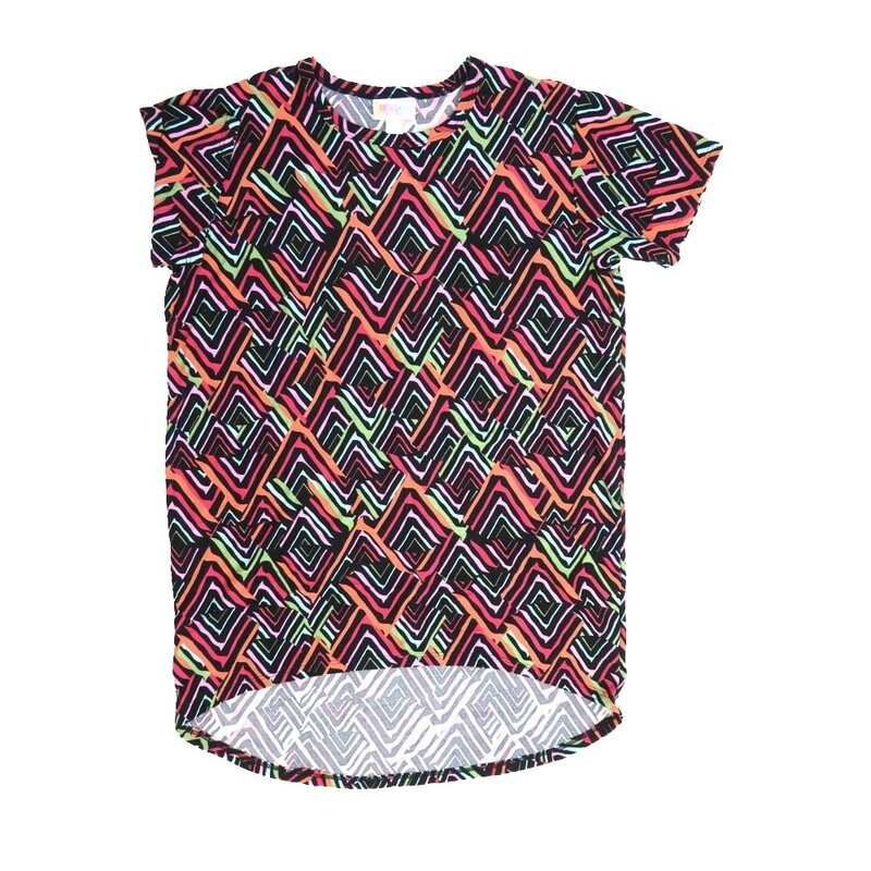 LuLaRoe Kids Gracie Size 12 (fits Unisex Kids 12-14) Trippy Geometric Chevrons Black Pink White Green Unisex Short Sleeve Top GRACIE-12-N LuLaRoe Kids Gracie Size 12 (fits Unisex Kids 12-14) Trippy Geometric Chevrons Black Pink White Green Unisex Short Sleeve Top GRACIE-12-N