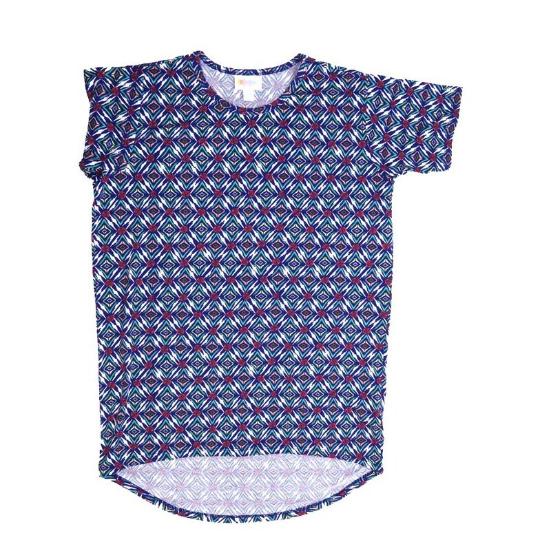 LuLaRoe Kids Gracie Size 12 (fits Unisex Kids 12-14) Trippy Geometric Chevrons Blue White Green Red Unisex Short Sleeve Top GRACIE-12-P LuLaRoe Kids Gracie Size 12 (fits Unisex Kids 12-14) Trippy Geometric Chevrons Blue White Green Red Unisex Short Sleeve Top GRACIE-12-P