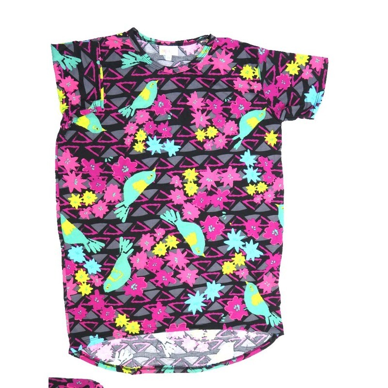 LuLaRoe Kids Gracie Size 14 (fits Unisex Kids 14-16) Birds Flowers Triangle Black Blue Magenta Mint Yellow Pink Unisex Short Sleeve Top GRACIE-14-C2 LuLaRoe Kids Gracie Size 14 (fits Unisex Kids 14-16) Birds Flowers Triangle Black Blue Magenta Mint Yellow Pink Unisex Short Sleeve Top GRACIE-14-C2