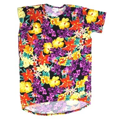 LuLaRoe Kids Gracie Size 14 (fits Unisex Kids 14-16) Floral Daisy Impatients Lily Hibyscus Black Blue Yellow Red Green Unisex Short Sleeve Top GRACIE-14-Q