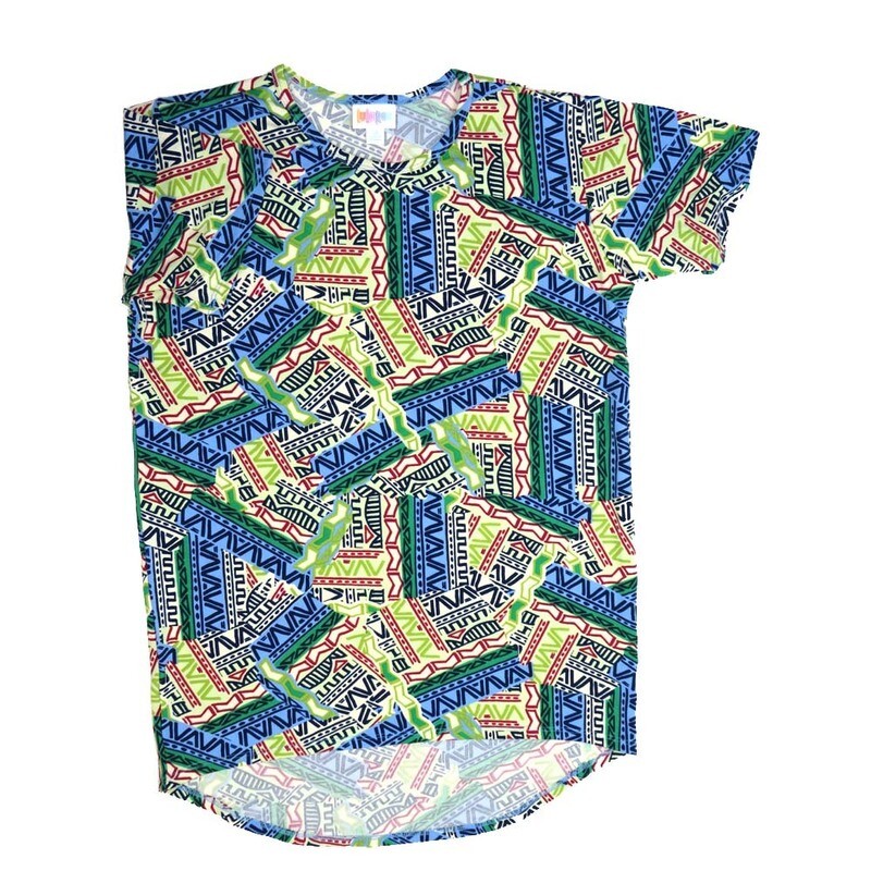 LuLaRoe Kids Gracie Size 14 (fits Unisex Kids 14-16) Geomtric Stripe Blue Black Yellow Green Unisex Short Sleeve Top GRACIE-14-G LuLaRoe Kids Gracie Size 14 (fits Unisex Kids 14-16) Geomtric Stripe Blue Black Yellow Green Unisex Short Sleeve Top GRACIE-14-G