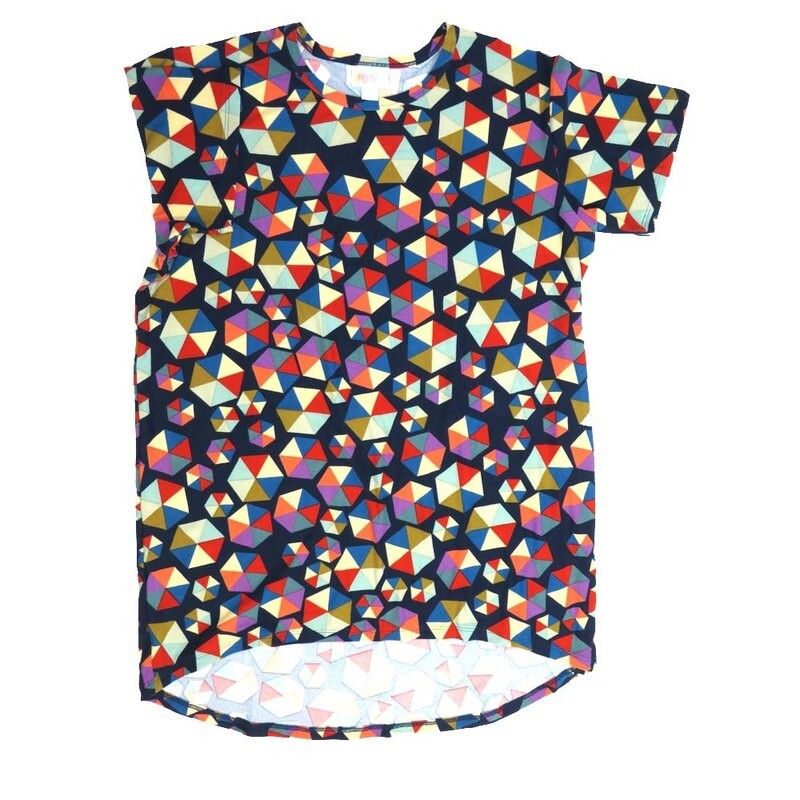 LuLaRoe Kids Gracie Size 14 (fits Unisex Kids 14-16) Polka Dot Hexagons Navy Red White Green Unisex Short Sleeve Top GRACIE-14-N LuLaRoe Kids Gracie Size 14 (fits Unisex Kids 14-16) Polka Dot Hexagons Navy Red White Green Unisex Short Sleeve Top GRACIE-14-N