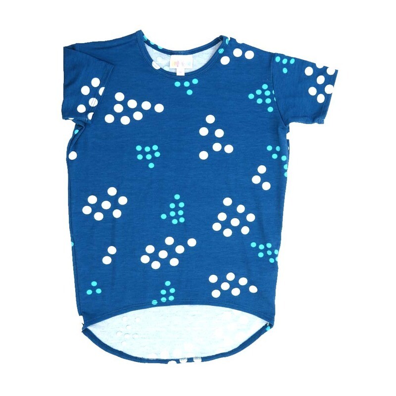 LuLaRoe Kids Gracie Size 06 (fits Unisex Kids 6-8) Polka Dot Blue and White Unisex Short Sleeve Top  GRACIE-06-A