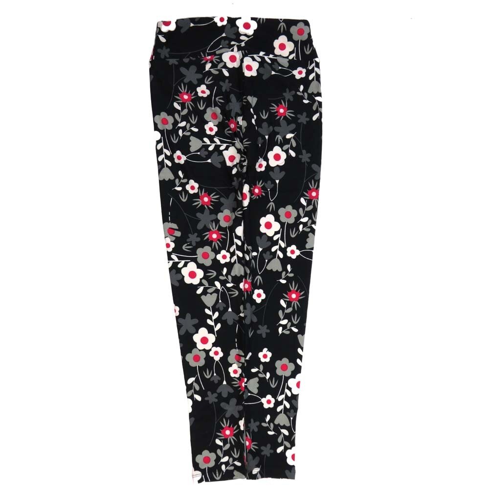 LuLaRoe One Size OS Petunia Flowers Black White Gray OS-4419-L  Buttery Soft Womens Leggings fits Adults 2-10