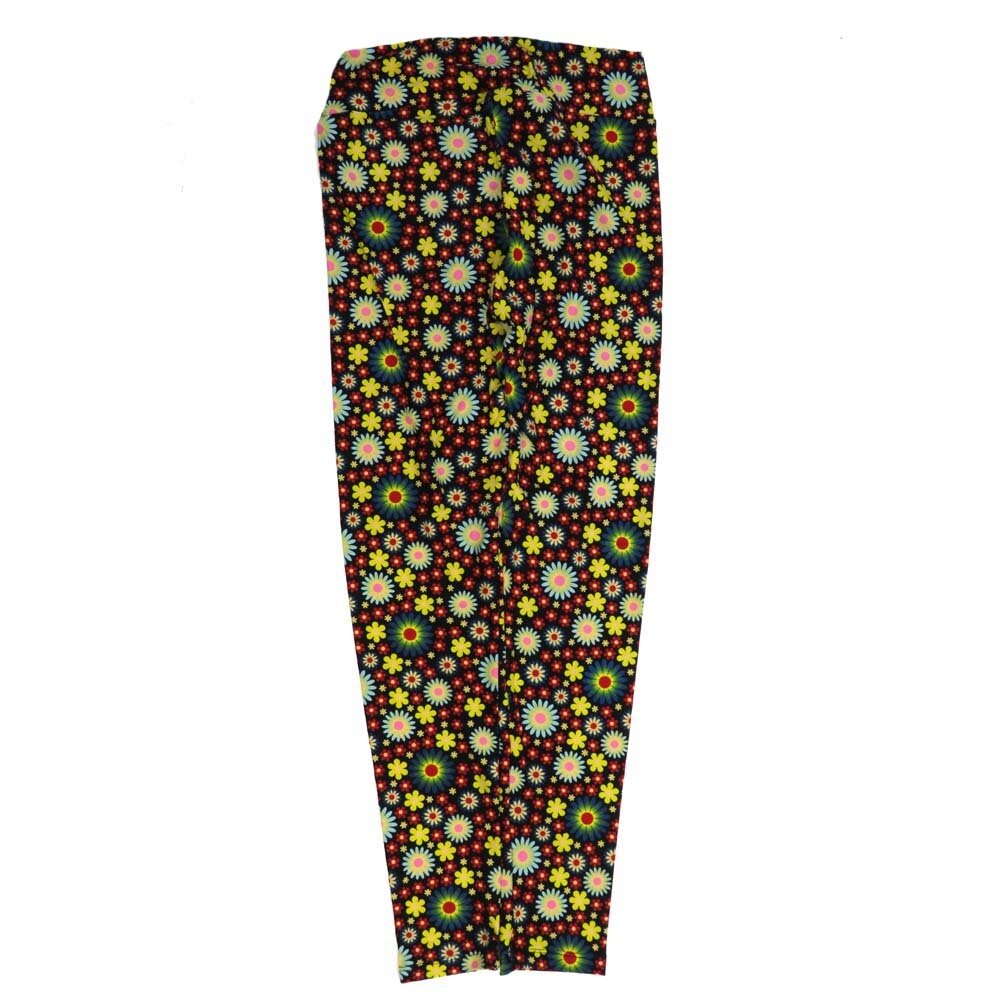 LuLaRoe One Size OS Daisy Aster Dafodil Floral Black Yellow Red Green OS-4419-N  Buttery Soft Womens Leggings fits Adults 2-10