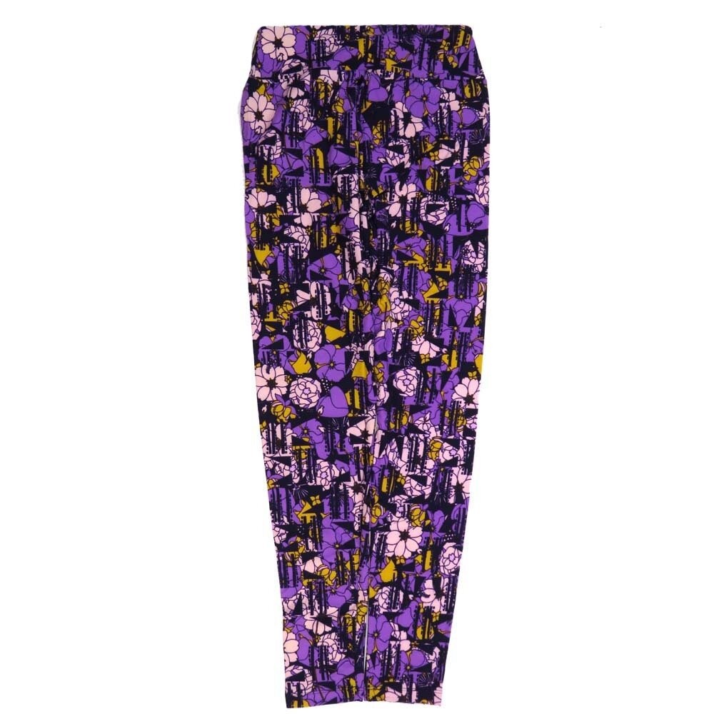 LuLaRoe One Size OS Floral Hibiscus Black Blue White Purple OS-4419-R  Buttery Soft Womens Leggings fits Adults 2-10