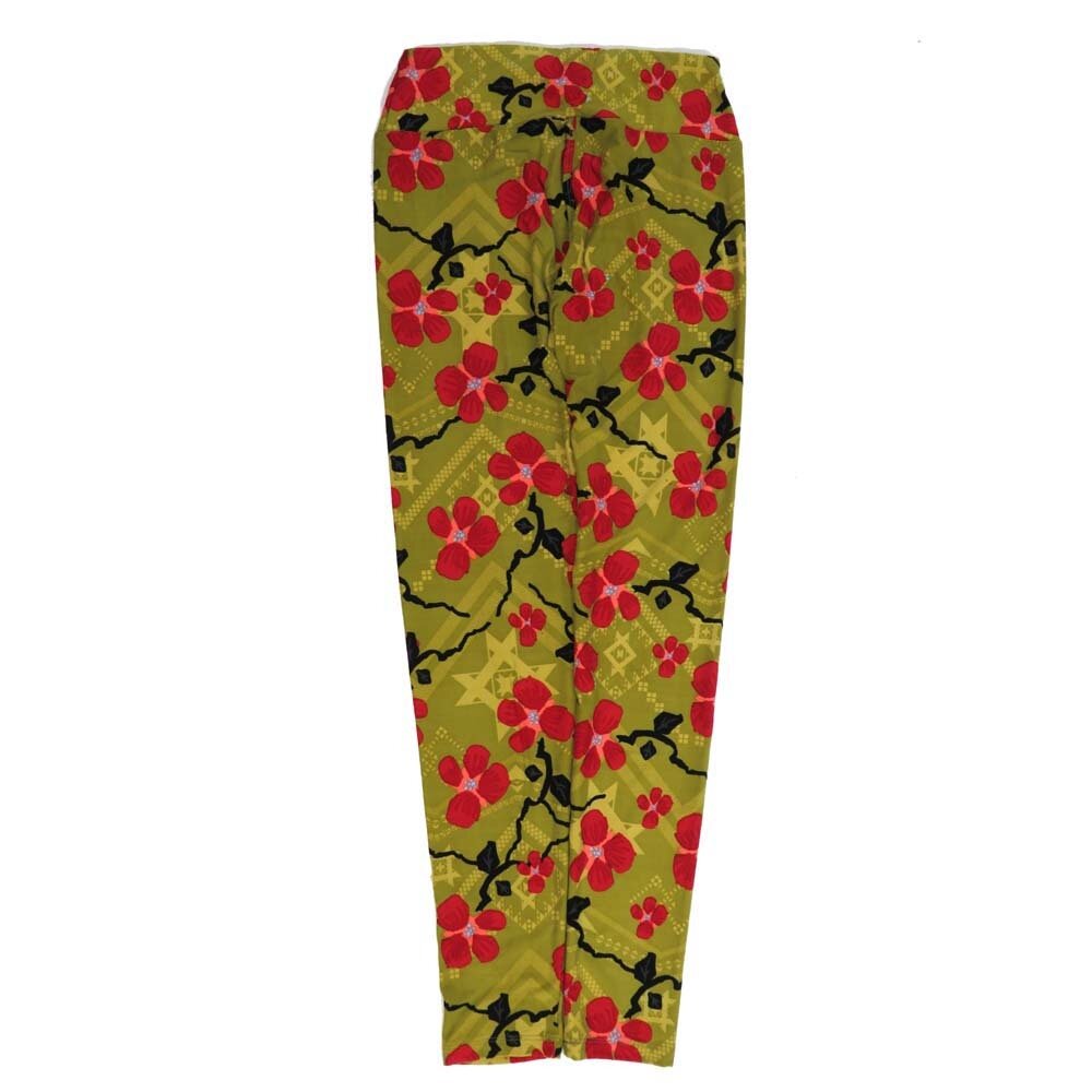 LuLaRoe One Size OS Floral Cherry Blossom Green Red Geometric OS-4419-ZD  Buttery Soft Womens Leggings fits Adults 2-10