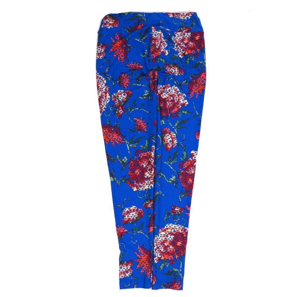LuLaRoe One Size OS Floral Geometric Blue Red White Black OS-4419-ZG  Buttery Soft Womens Leggings fits Adults 2-10