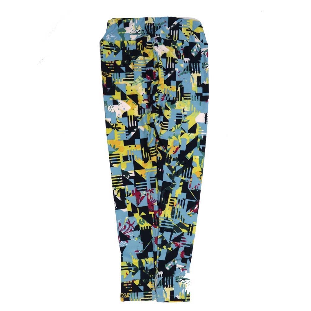 LuLaRoe One Size OS Floral Geometric Navy Blue Yellow White Black OS-4419-ZH Buttery Soft Womens Leggings fits Adults 2-10