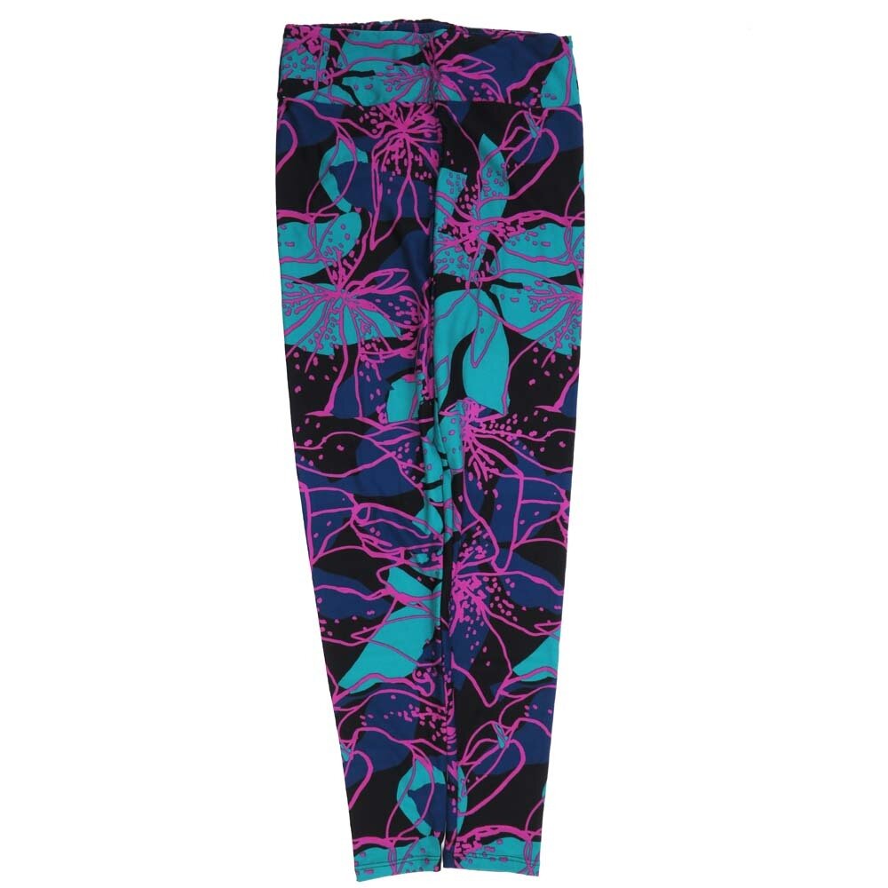 LuLaRoe One Size OS Lily Flowers Black Purple Pink OS-4420-W  Buttery Soft Womens Leggings fits Adults 2-10