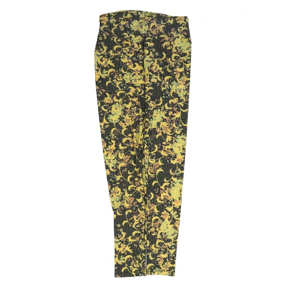 LuLaRoe One Size OS Floral Fishnet Black Yellow Gray OS-4420-X Buttery Soft Womens Leggings fits Adults 2-10