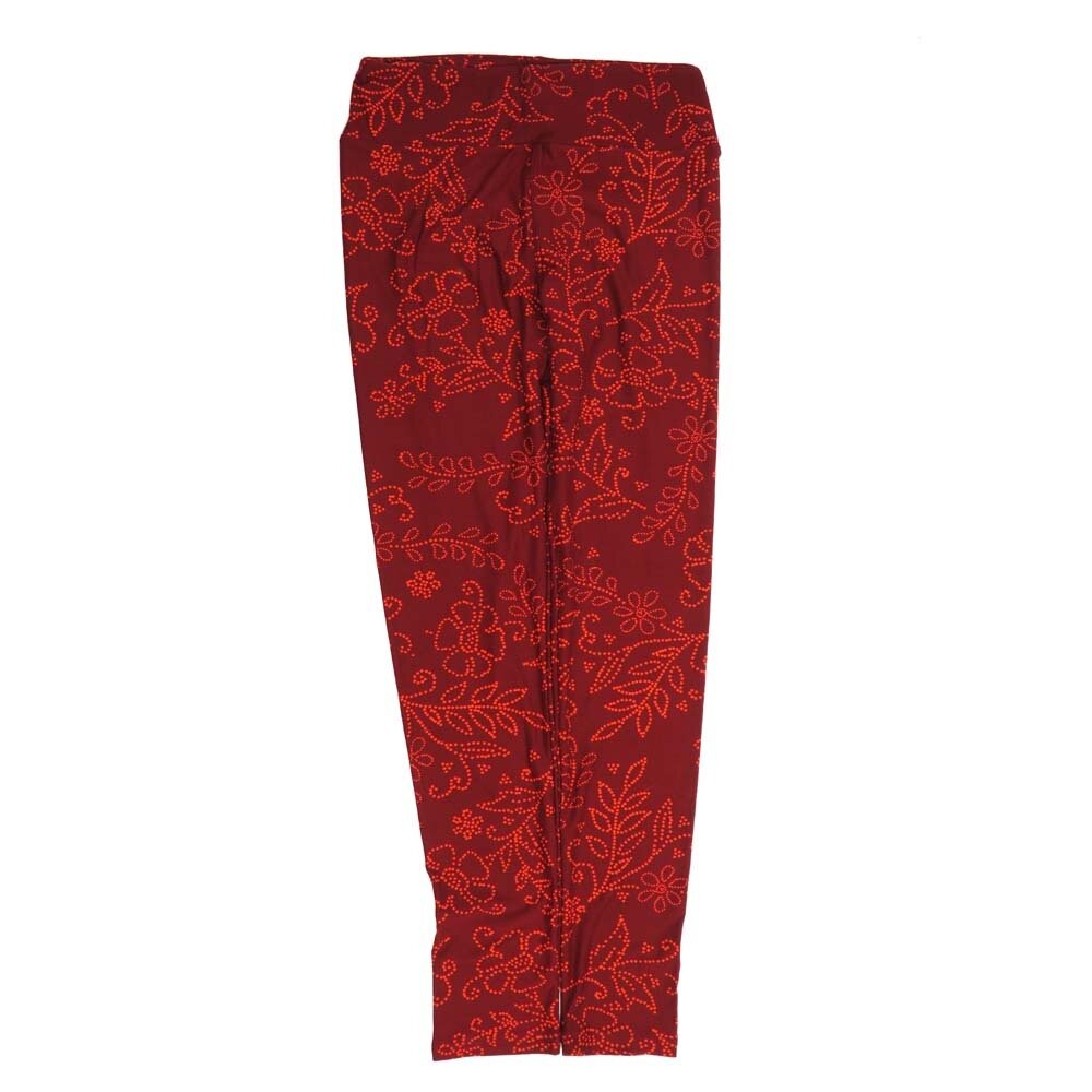 LuLaRoe One Size OS Dafodils Embroidered Red OS-4421-J Buttery Soft Womens Leggings fits Adults 2-10
