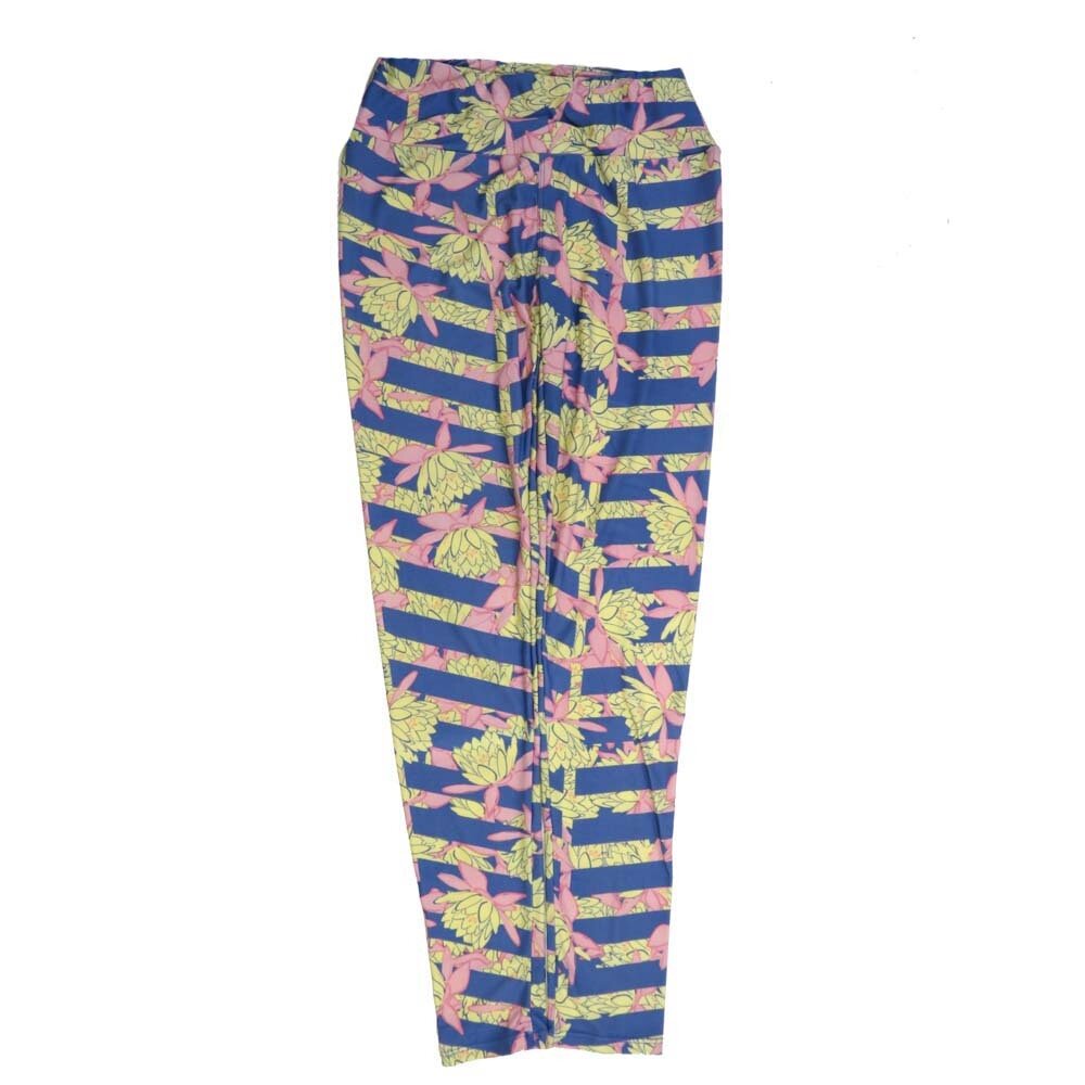 LuLaRoe One Size OS Lotus Flowers Stripe Lavender Yellow Pink  OS-4421-K  Buttery Soft Womens Leggings fits Adults 2-10