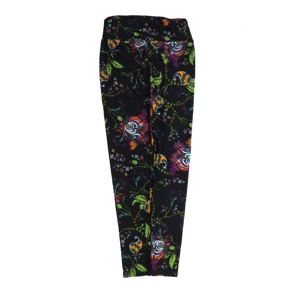 LuLaRoe One Size OS Paisley Floral Black Green White Pink OS-4422-N4 Buttery Soft Womens Leggings fits Adults 2-10