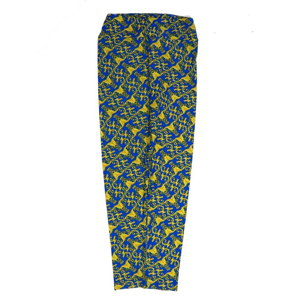 LuLaRoe One Size OS Fleur de Lis Blue Yellow OS-4422-P2 Buttery Soft Womens Leggings fits Adults 2-10