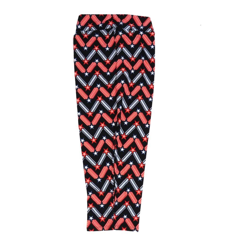 LuLaRoe One Size OS Americana USA Zig Zag Stars Stripes Black Blue White Red OS-4423-Y2  Buttery Soft Womens Leggings fits Adults 2-10