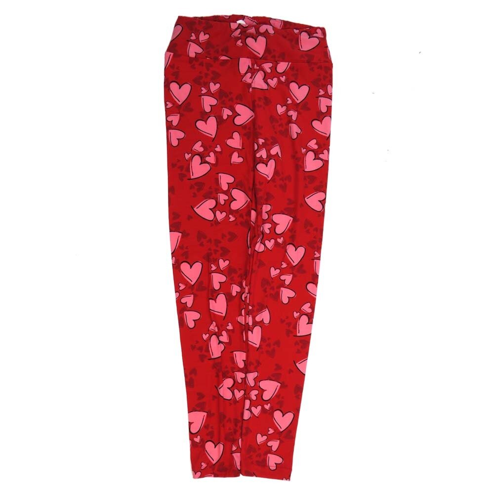 LuLaRoe One Size OS Valentines Floating Hearts Red Black Pink OS-4424-K  Buttery Soft Womens Leggings fits Adults 2-10
