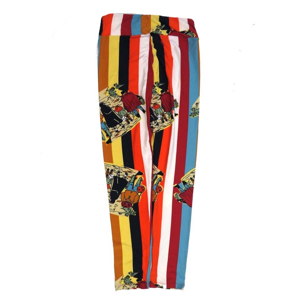 LuLaRoe One Size OS Halloween Trick or Treaters Stripe Black White Blue Yellow Red OS-4424-ZJ2  Buttery Soft Womens Leggings fits Adults 2-10