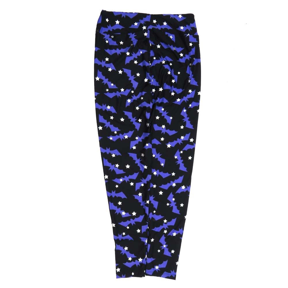 LuLaRoe One Size OS Halloween Vampire Bats Black Blue with Raised Silver Stars OS-4424-ZM Buttery Soft Womens Leggings fits Adults 2-10