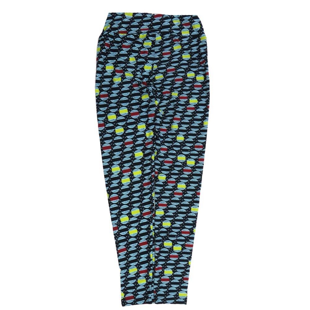 LuLaRoe One Size OS Earth World Black Blue Yellow White OS-4425-C Buttery Soft Womens Leggings fits Adults 2-10
