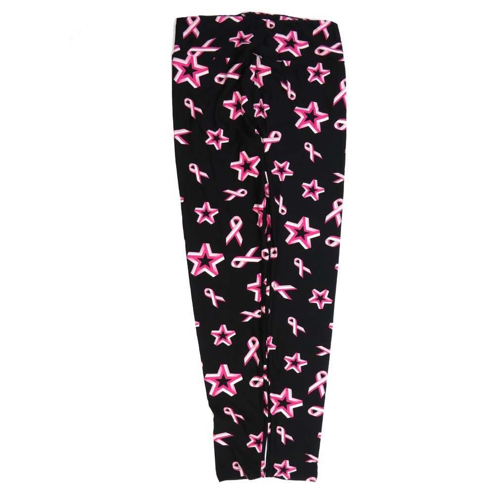 LuLaRoe One Size OS Breast Cancer Awareness Ribbons Stars Black White Pink OS-4425-K  Buttery Soft Womens Leggings fits Adults 2-10