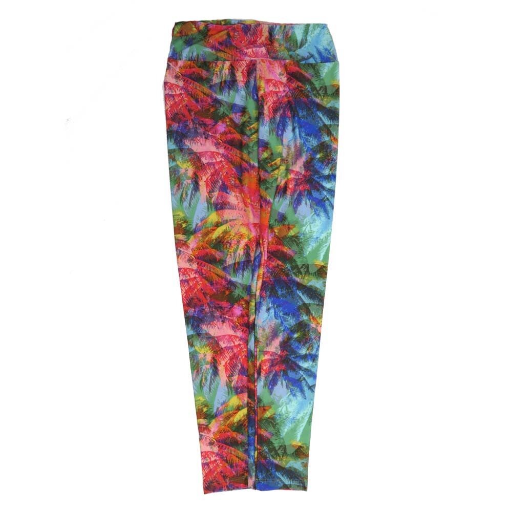 LuLaRoe One Size OS Palm Trees Vacation Blue Red White Yellow Green OS-4425-W  Buttery Soft Womens Leggings fits Adults 2-10