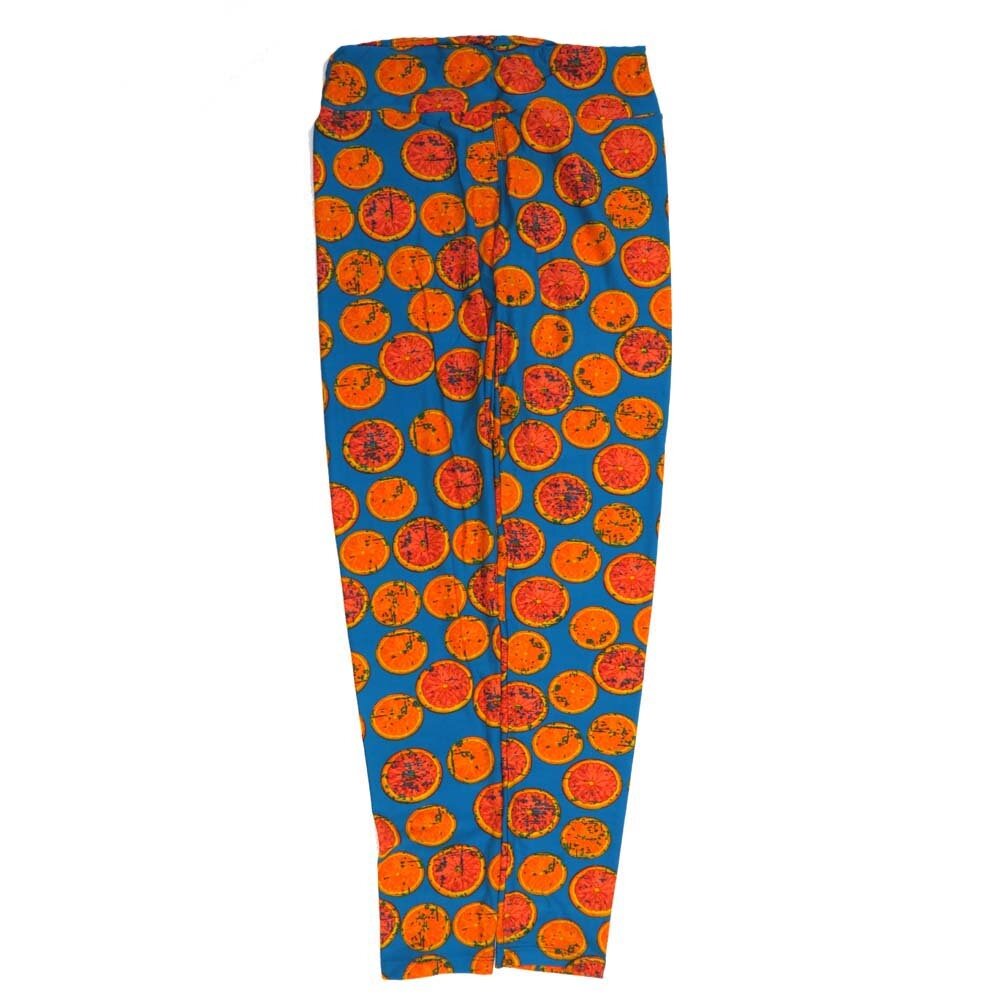 LuLaRoe One Size OS Fruit Orange Tangerine Slices Blue OS-4425-ZI Buttery Soft Womens Leggings fits Adults 2-10