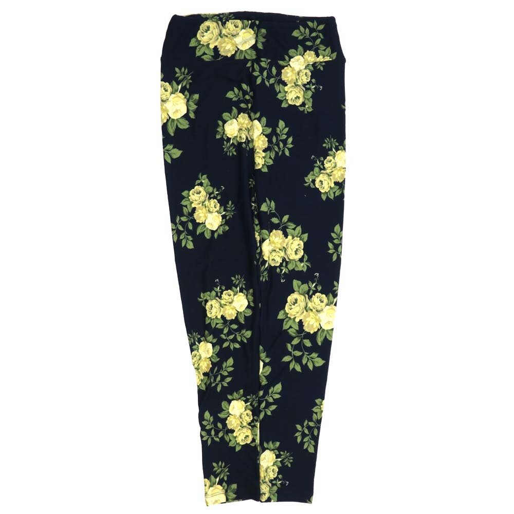 LuLaRoe One Size OS Roses Black Yellow Green OS-4427-ZE Buttery Soft Womens Leggings fits Adults 2-10
