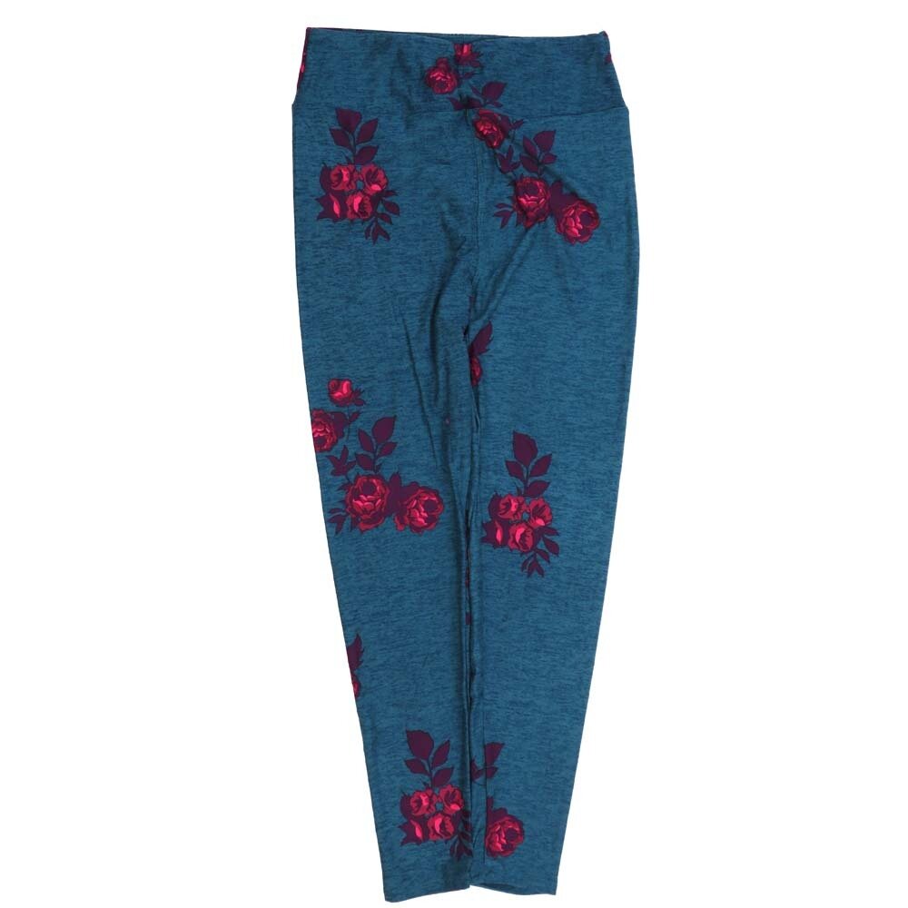 LuLaRoe One Size OS Roses Blue Red Heathered OS-4427-ZG Buttery Soft Womens Leggings fits Adults 2-10