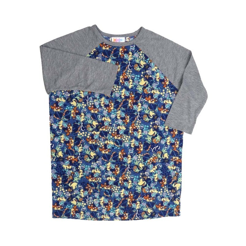 LuLaRoe Kids Sloan Size 12 (fits 12-14) Disney Minnie Mouse with Gray Sleeves Unisex Baseball Raglan Tee SLOAN-12-D