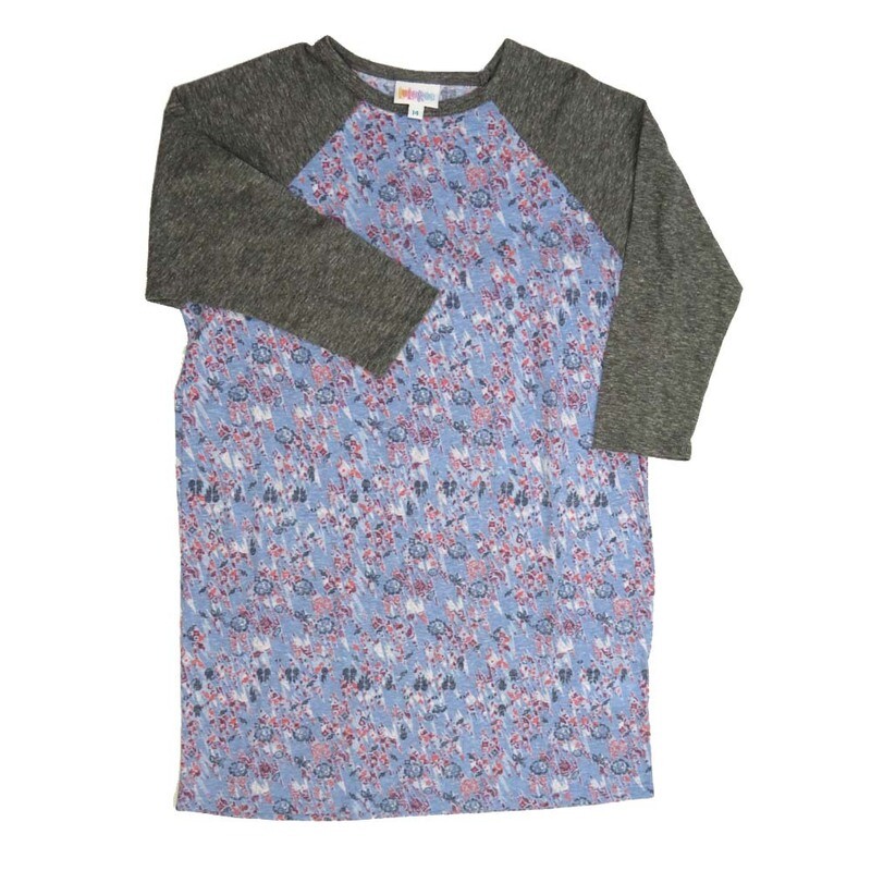 LuLaRoe Kids Sloan Size 14 (fits 14-16) Geometric with Gray Sleeves Unisex Baseball Raglan Tee SLOAN-14-C