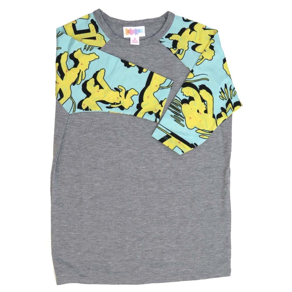 LuLaRoe Kids Sloan Size 06 (fits 5-6) Disney Solid Gray with Pluto on Sleeves Unisex Baseball Raglan Tee SLOAN-06-K