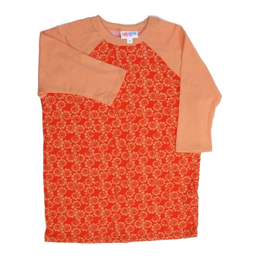 LuLaRoe Kids Sloan Size 08 (fits 7-8) Spiral Red and Pink with Pink Sleeves Unisex Baseball Raglan Tee SLOAN-08-B